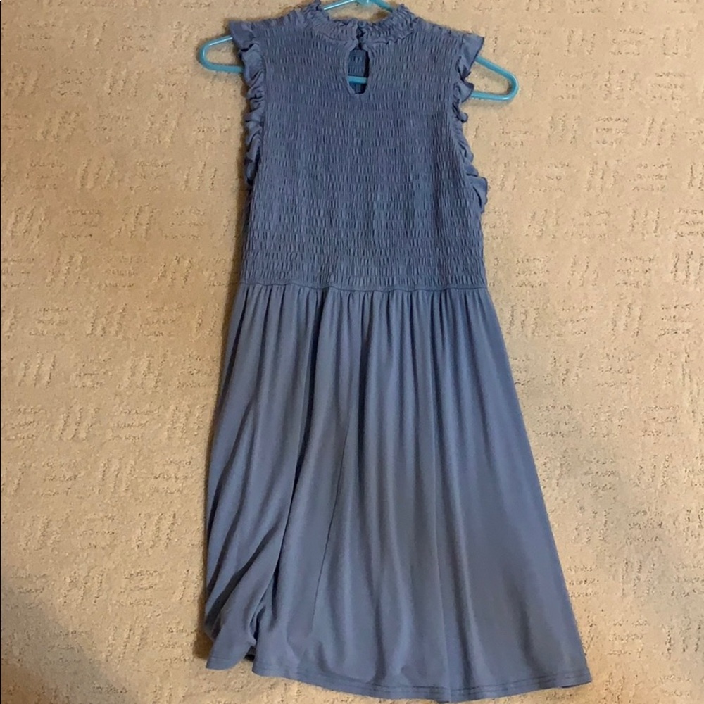 asos blue smocked ruffle sleeve dress